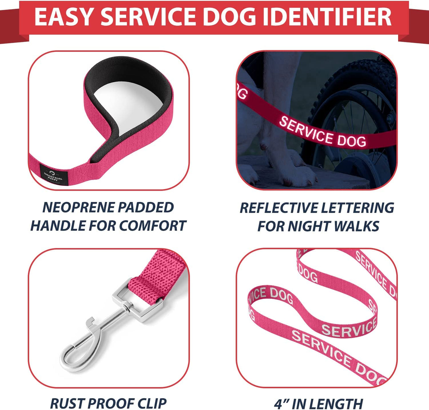 Service Dog Vest with Hook and Loop Straps & Matching Service Dog Leash Set - Harnesses from XXS to XXL - Harness Features Reflective Patch and Comfortable Mesh Design