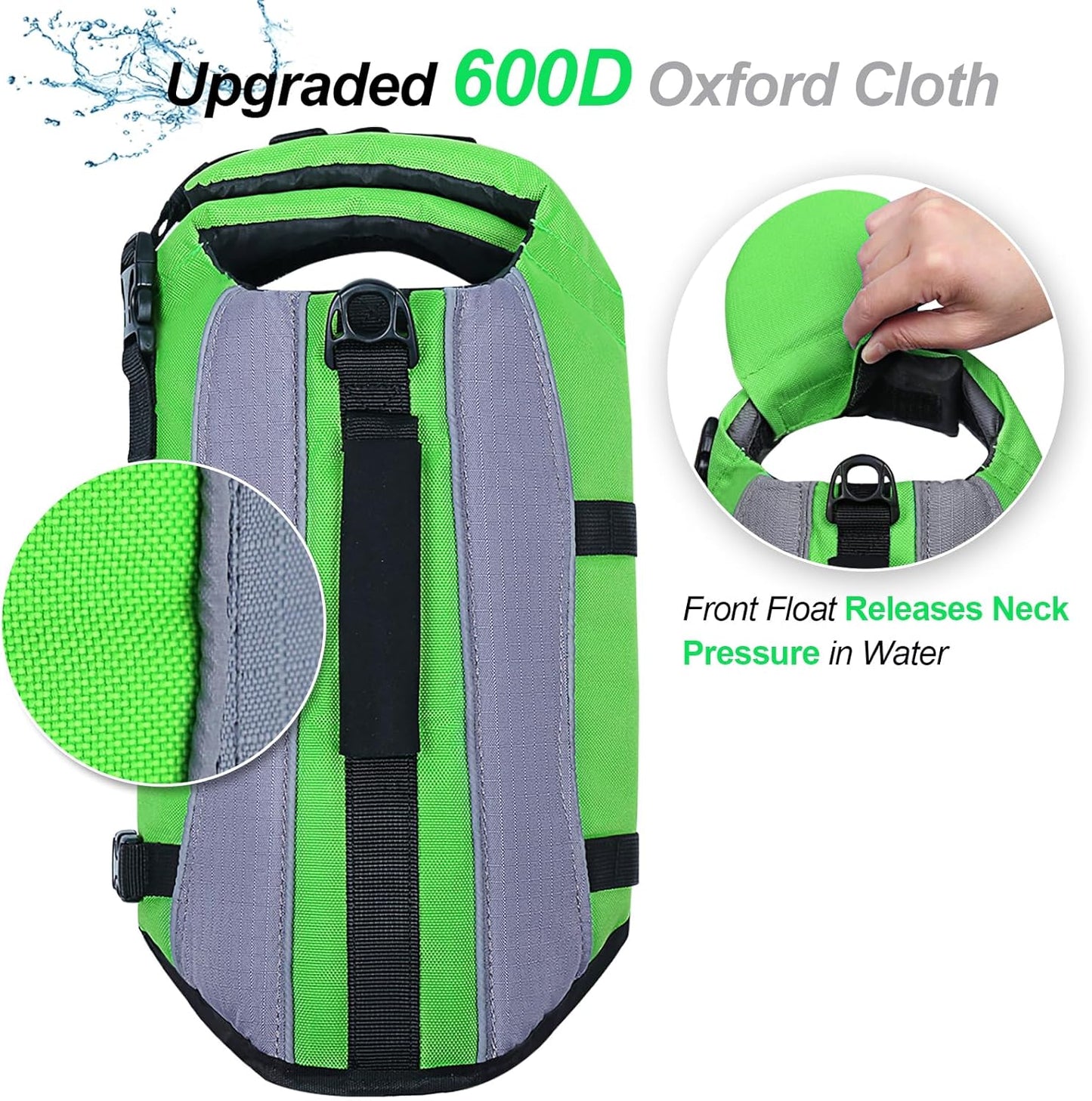 Front Float Dog Life Vest, Dog Life Jacket for Swimming & Boating, Swimming Vest with Chin Float & Handle, Ripstop & Buoyancy for Puppy Doggy, S, Bright Green