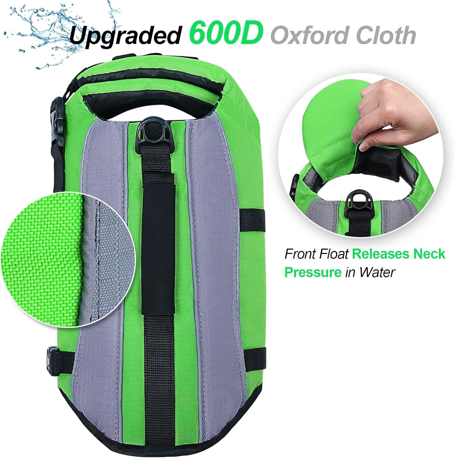 Front Float Dog Life Vest, Dog Life Jacket for Swimming & Boating, Swimming Vest with Chin Float & Handle, Ripstop & Buoyancy for Puppy Doggy, S, Bright Green