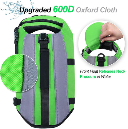 Front Float Dog Life Vest, Dog Life Jacket for Swimming & Boating, Swimming Vest with Chin Float & Handle, Ripstop & Buoyancy for Puppy Doggy, S, Bright Green