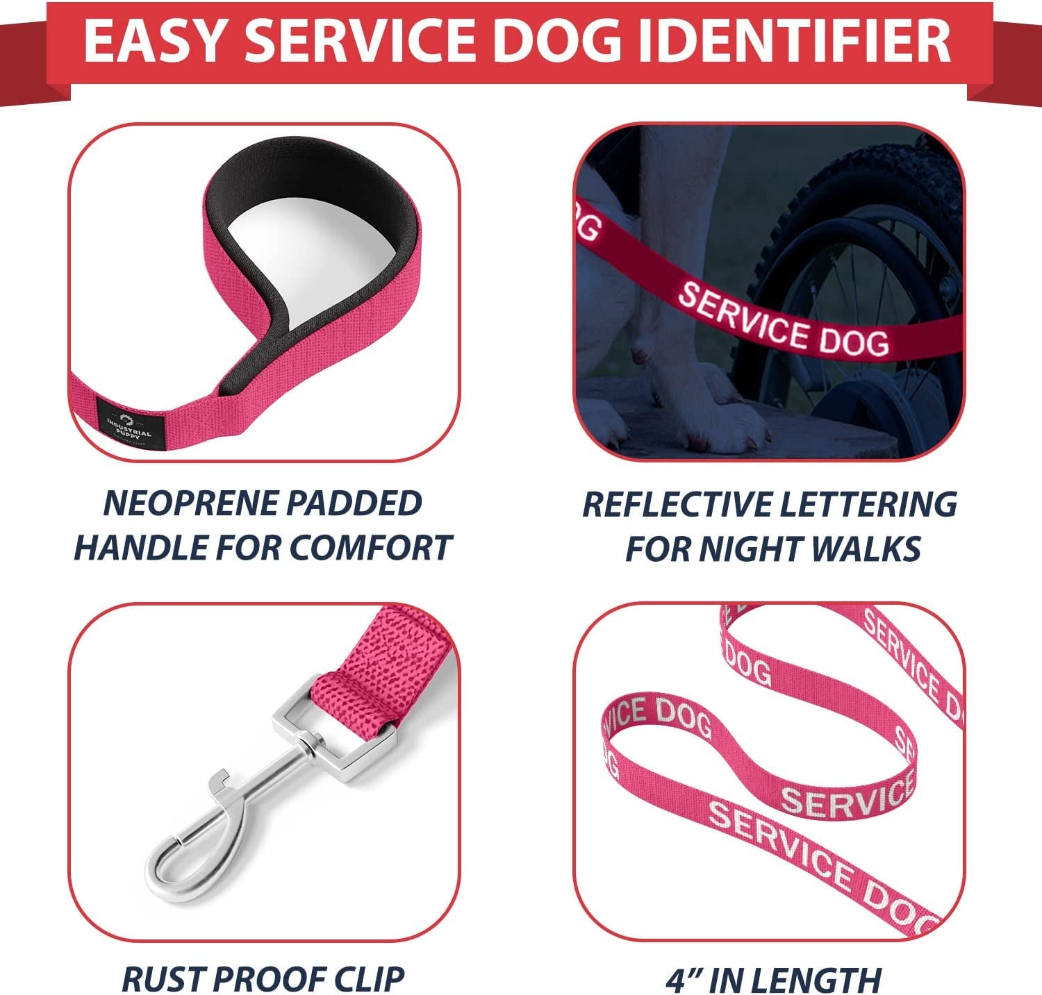 Service Dog Vest with Hook and Loop Straps & Matching Service Dog Leash Set - Harnesses from XXS to XXL - Harness Features Reflective Patch and Comfortable Mesh Design