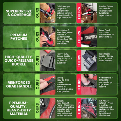 Service Dog Vest with Hook and Loop Straps & Matching Service Dog Leash Set - Harnesses from XXS to XXL - Harness Features Reflective Patch and Comfortable Mesh Design