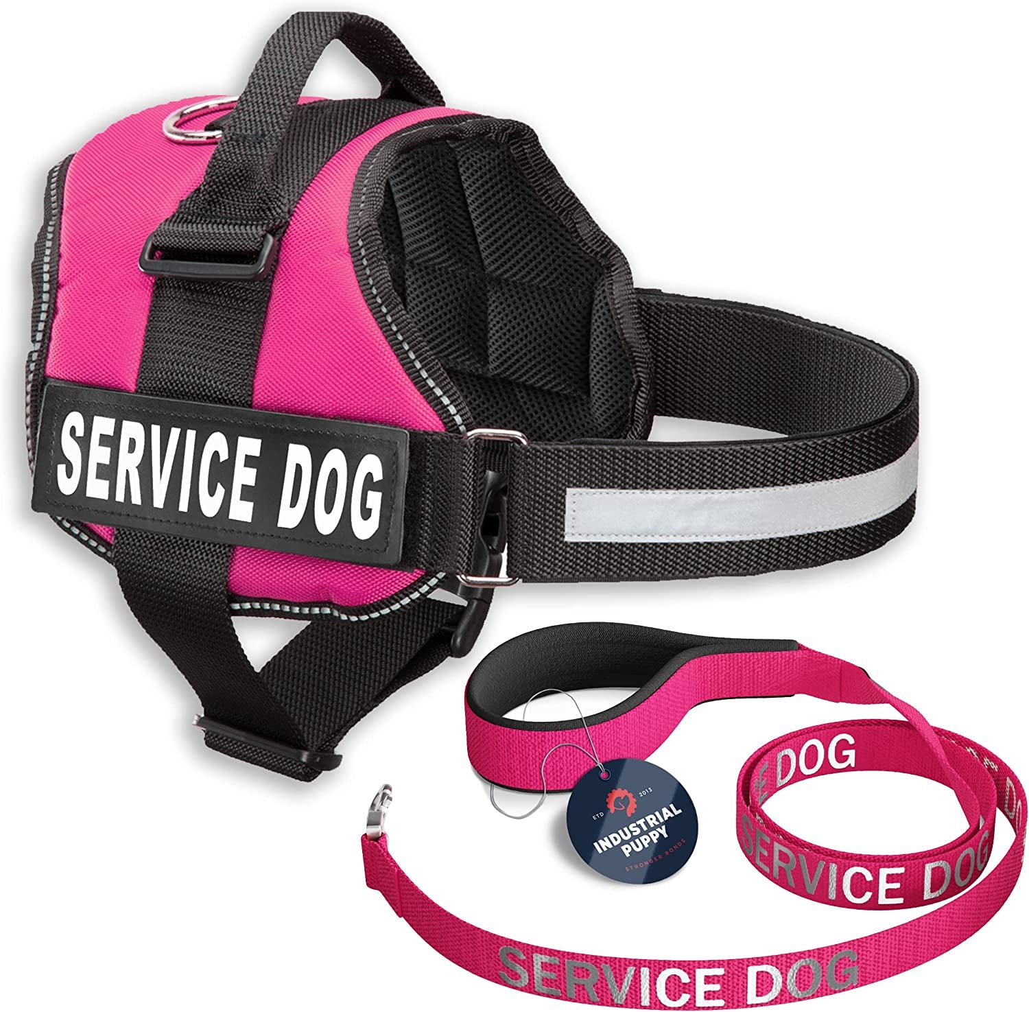 Service Dog Vest with Hook and Loop Straps & Matching Service Dog Leash Set - Harnesses from XXS to XXL - Harness Features Reflective Patch and Comfortable Mesh Design