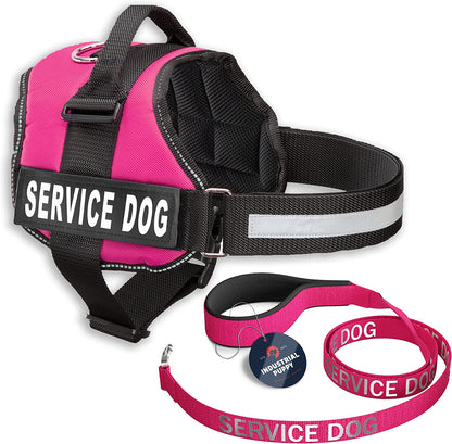 Service Dog Vest with Hook and Loop Straps & Matching Service Dog Leash Set - Harnesses from XXS to XXL - Harness Features Reflective Patch and Comfortable Mesh Design